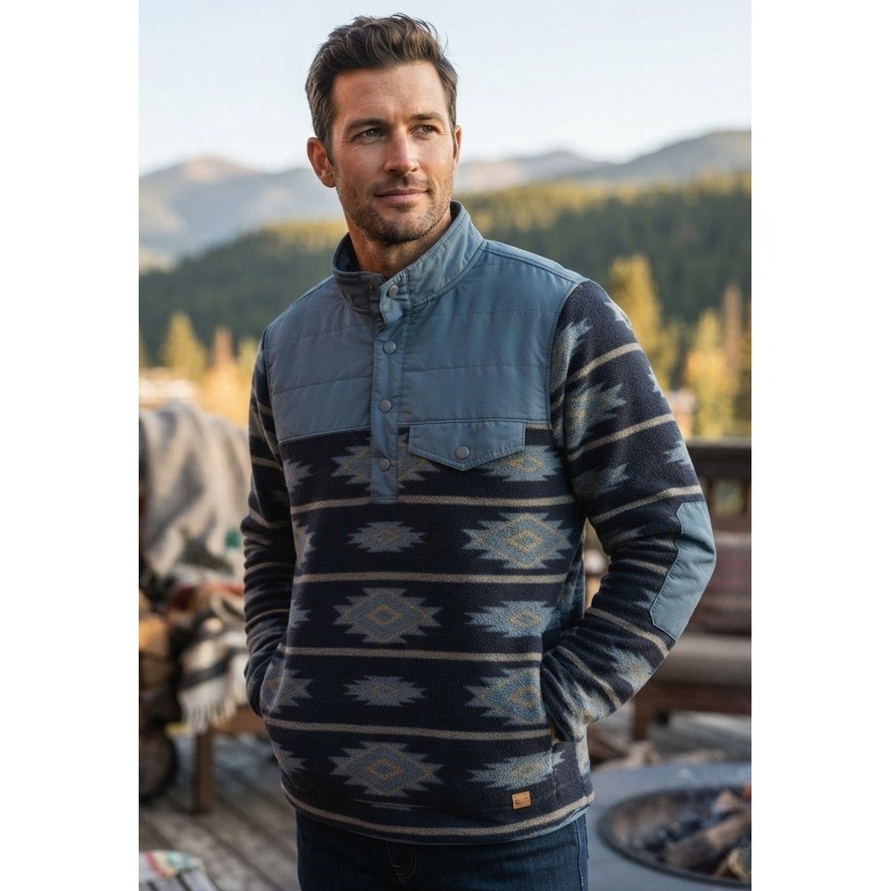 RedHead Ranch Pullover Fleece Aztec Jacket Men's M Blue Western 615RHRF24-8591